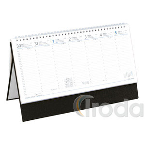 Asztali naptár Top Timer T051 fehér tömbös, álló fekete műbőrbevont karton hátlappal, félórás beosztás, 325x155mm 2026.év