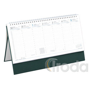 Asztali naptár Top Timer T051 fehér tömbös, álló zöld műbőrbevont karton hátlappal, félórás beosztás, 325x155mm 2026.év