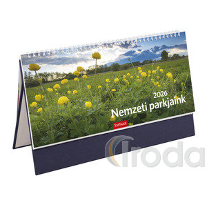 Asztali naptár Top Timer Nemzeti Park, fehér tömbös, álló kék műbőrbevont karton hátlappal, 325x155mm,  2026.év