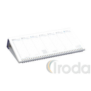 Asztali naptár Top Timer T050 fehér tömbös, fekvő kék műbőrbevont karton hátlappal, félórás beosztás, 325x155mm,  2026.év