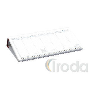 Asztali naptár Top Timer T050 fehér tömbös, fekvő bordó műbőrbevont karton hátlappal, félórás beosztás, 325x155mm,  2026.év
