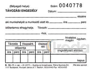 Távozási engedély 50x2lap B.18-11.r.sz