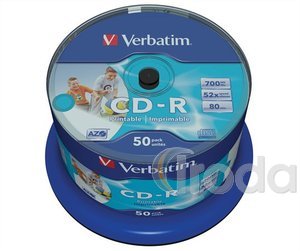 Verbatim CD-R 700 MB, 80min, 52x, hengeren, szélesen nyomtatható, matt, no-ID 50db/CSM
