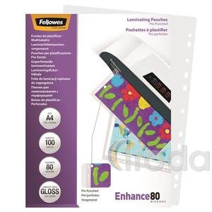 Fellowes A4 f&eacute;nyes lamin&aacute;l&oacute; f&oacute;lia, 80 mikron, előre lyukasztott 100db/CSM