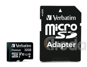 Mem&oacute;riak&aacute;rtya, microSDHC, 32GB, CL10/U1, 90/10 MB/s, adapter, VERBATIM Premium