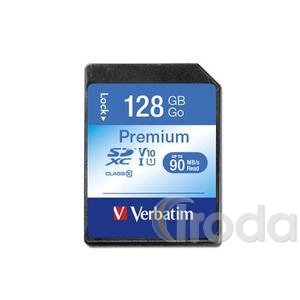 Memóriakártya, SDXC, 128GB, CL10/U1, 90/10 MB/s, VERBATIM Premium